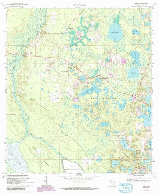Classic USGS Lynne Florida 7.5'x7.5' Topo Map Image
