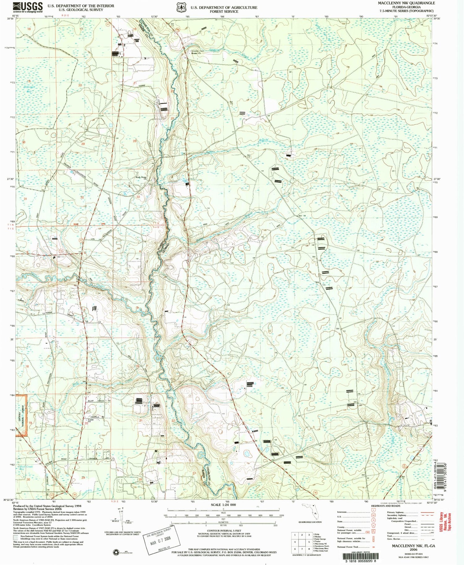 Classic USGS Macclenny NW Georgia 7.5'x7.5' Topo Map Image