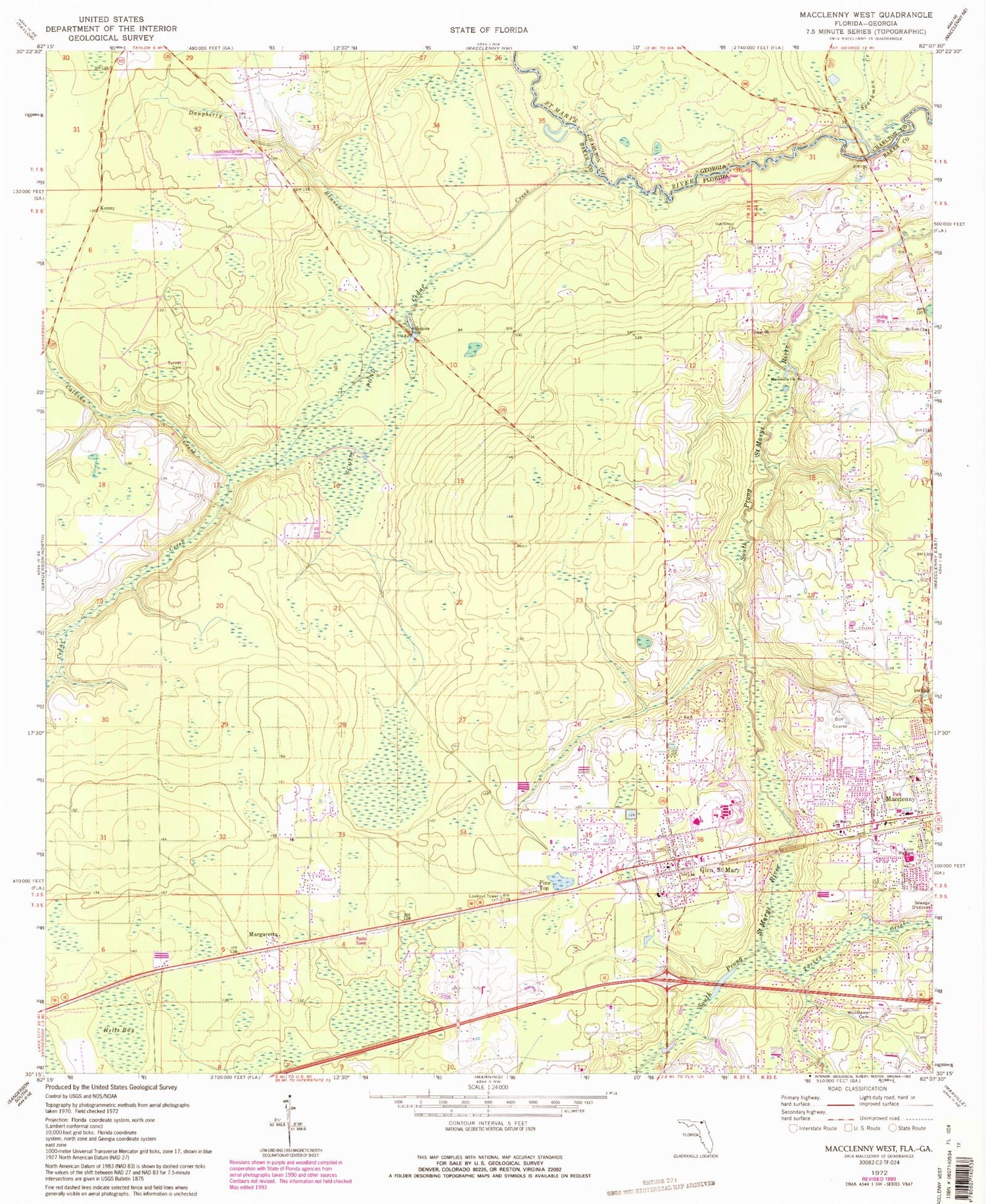 Classic USGS Macclenny West Florida 7.5'x7.5' Topo Map Image