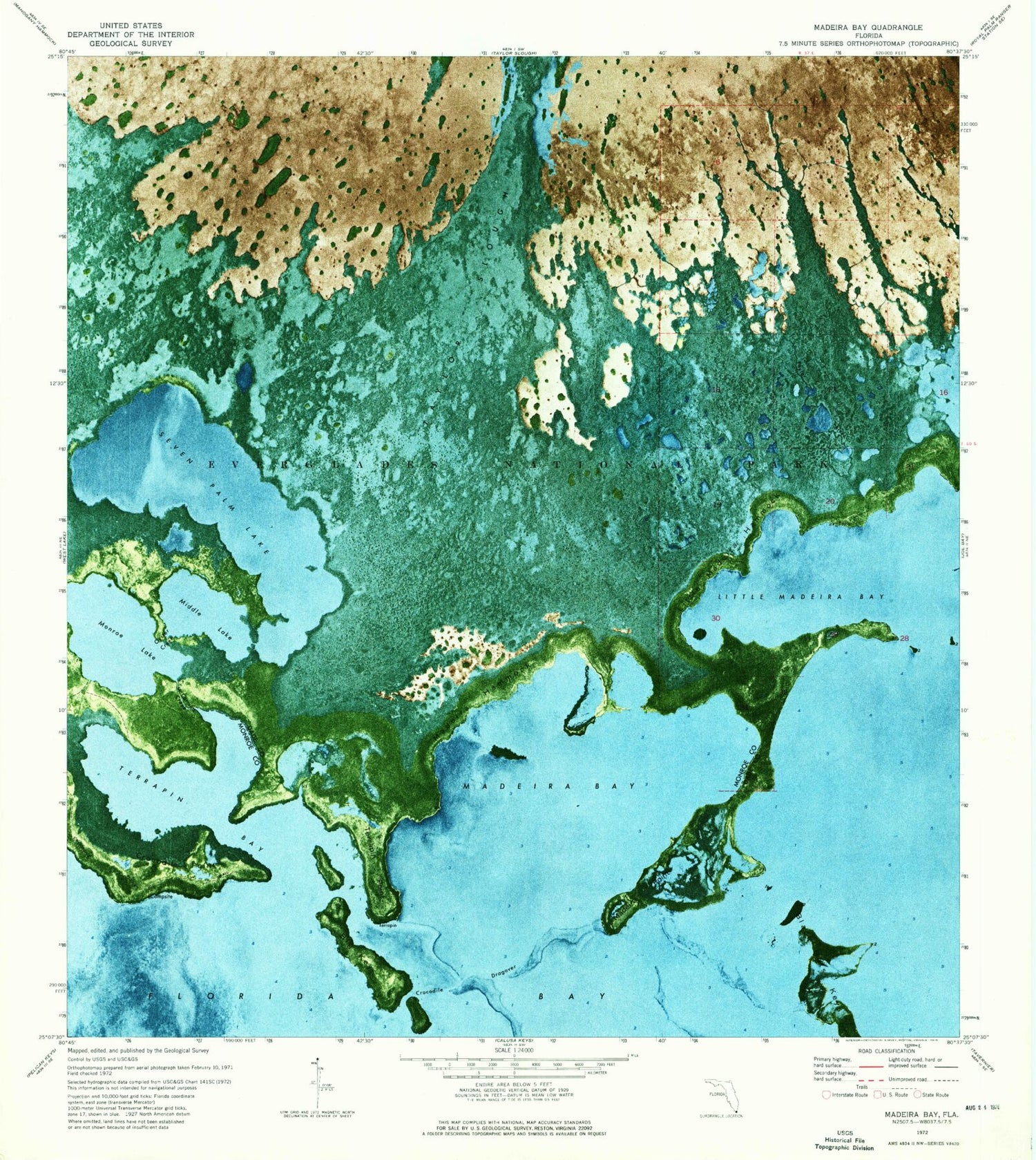 Classic USGS Madeira Bay Florida 7.5'x7.5' Topo Map Image