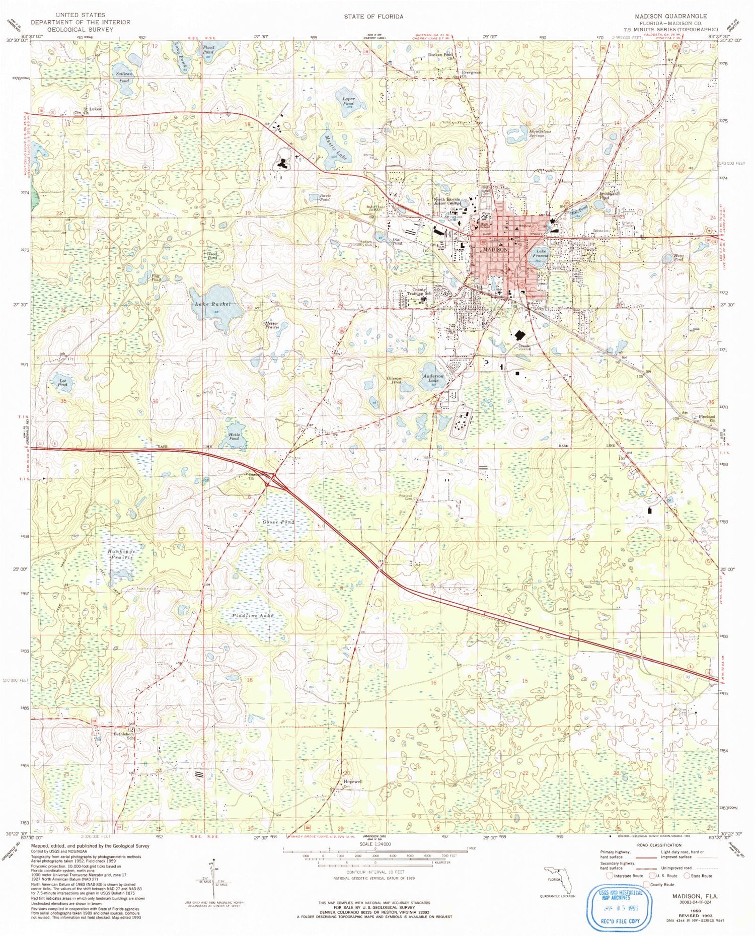 Classic USGS Madison Florida 7.5'x7.5' Topo Map Image