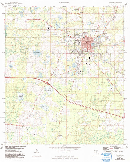 Classic USGS Madison Florida 7.5'x7.5' Topo Map Image