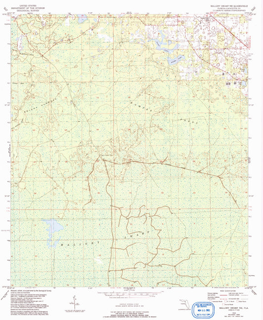 Classic USGS Mallory Swamp NE Florida 7.5'x7.5' Topo Map Image