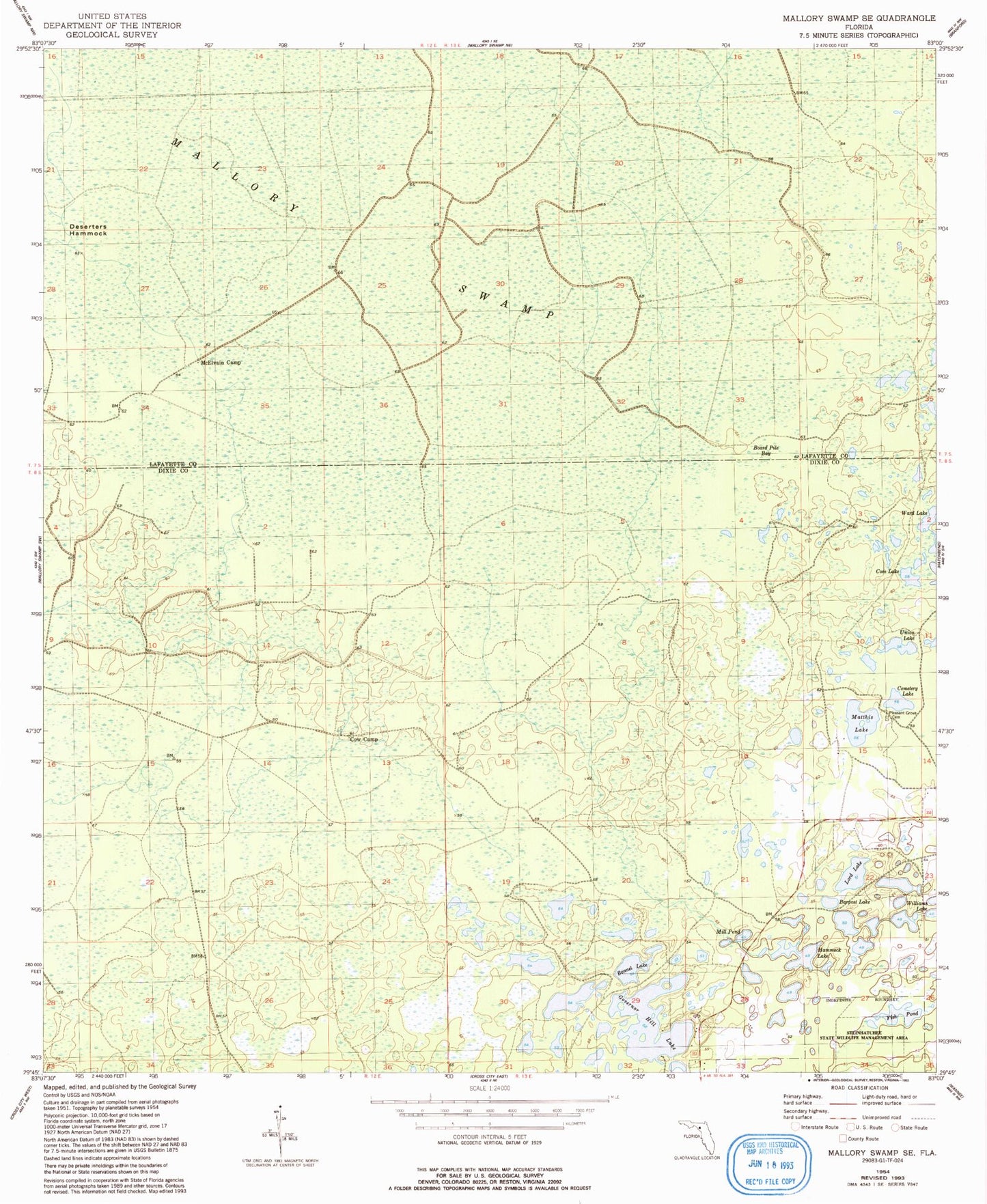 Classic USGS Mallory Swamp SE Florida 7.5'x7.5' Topo Map Image