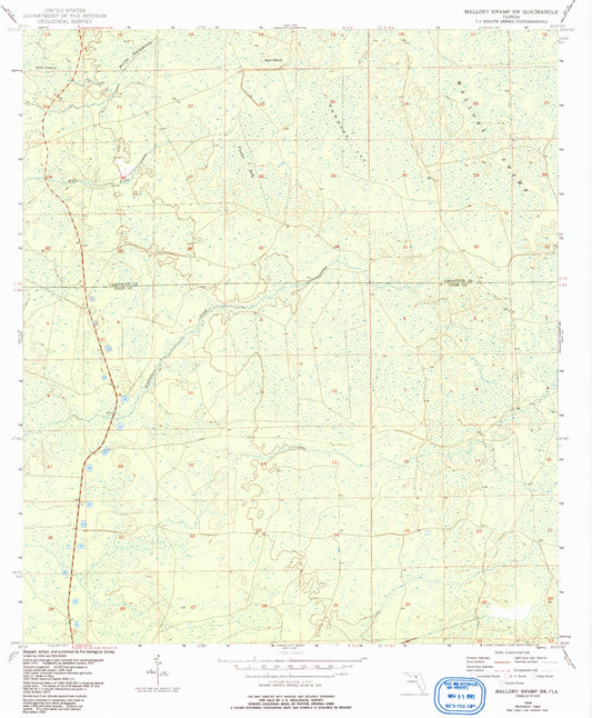 Classic USGS Mallory Swamp SW Florida 7.5'x7.5' Topo Map Image
