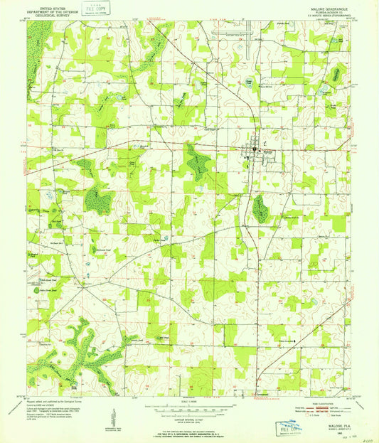 Classic USGS Malone Florida 7.5'x7.5' Topo Map Image