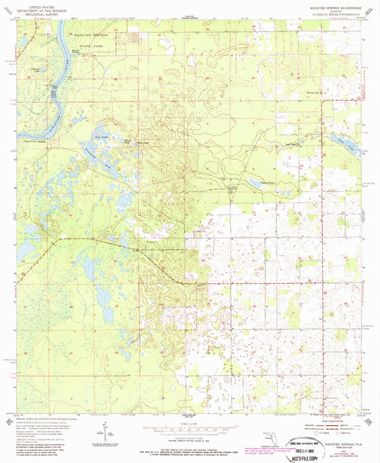 Classic USGS Manatee Springs Florida 7.5'x7.5' Topo Map Image