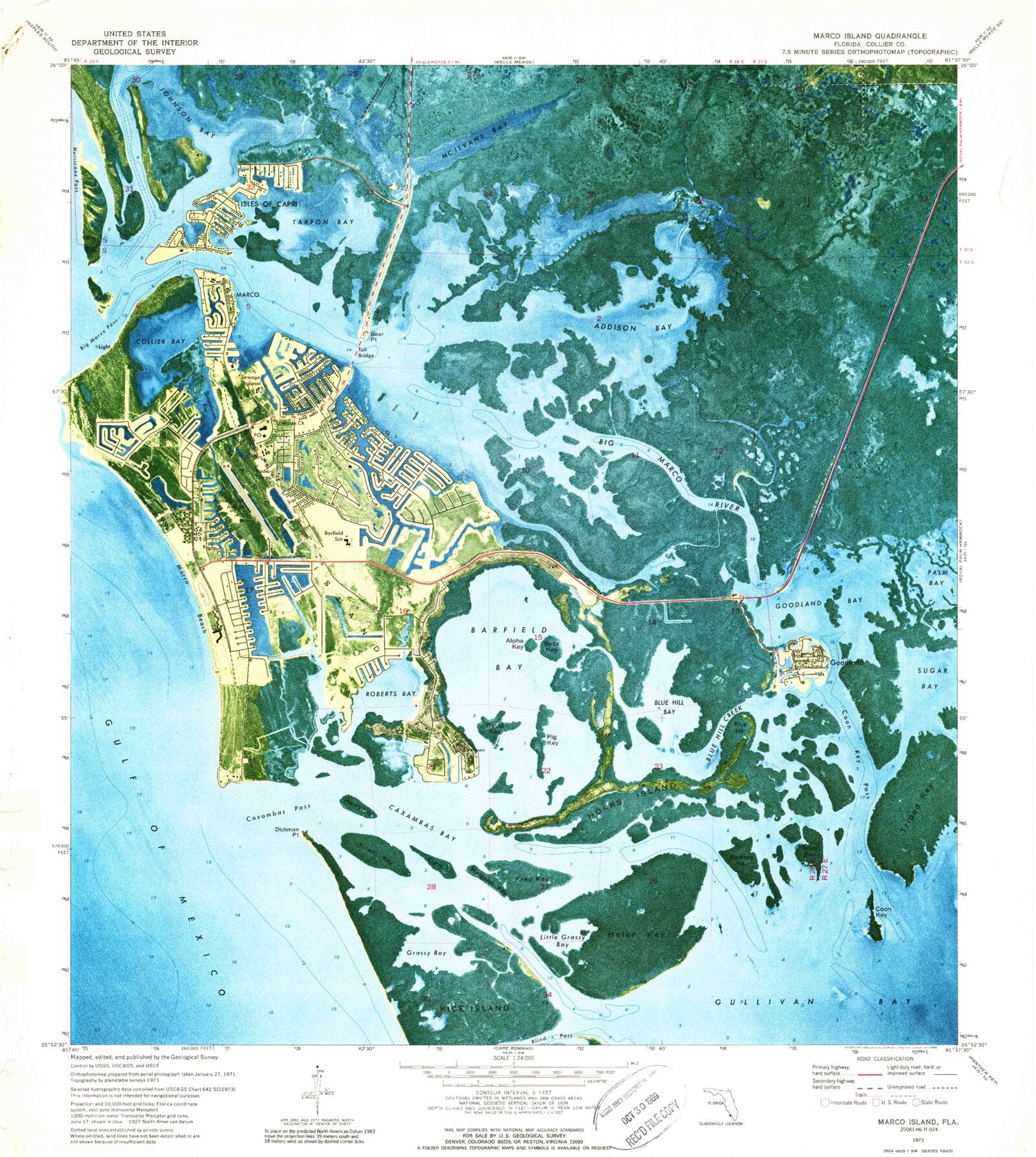 Classic USGS Marco Island Florida 7.5'x7.5' Topo Map Image