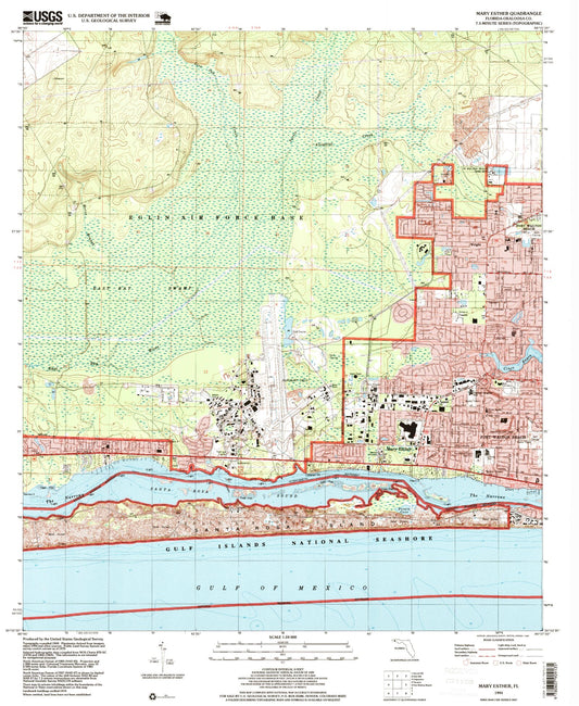 Classic USGS Mary Esther Florida 7.5'x7.5' Topo Map Image