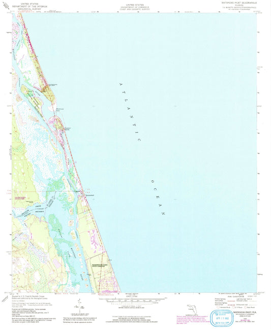 Classic USGS Matanzas Inlet Florida 7.5'x7.5' Topo Map Image