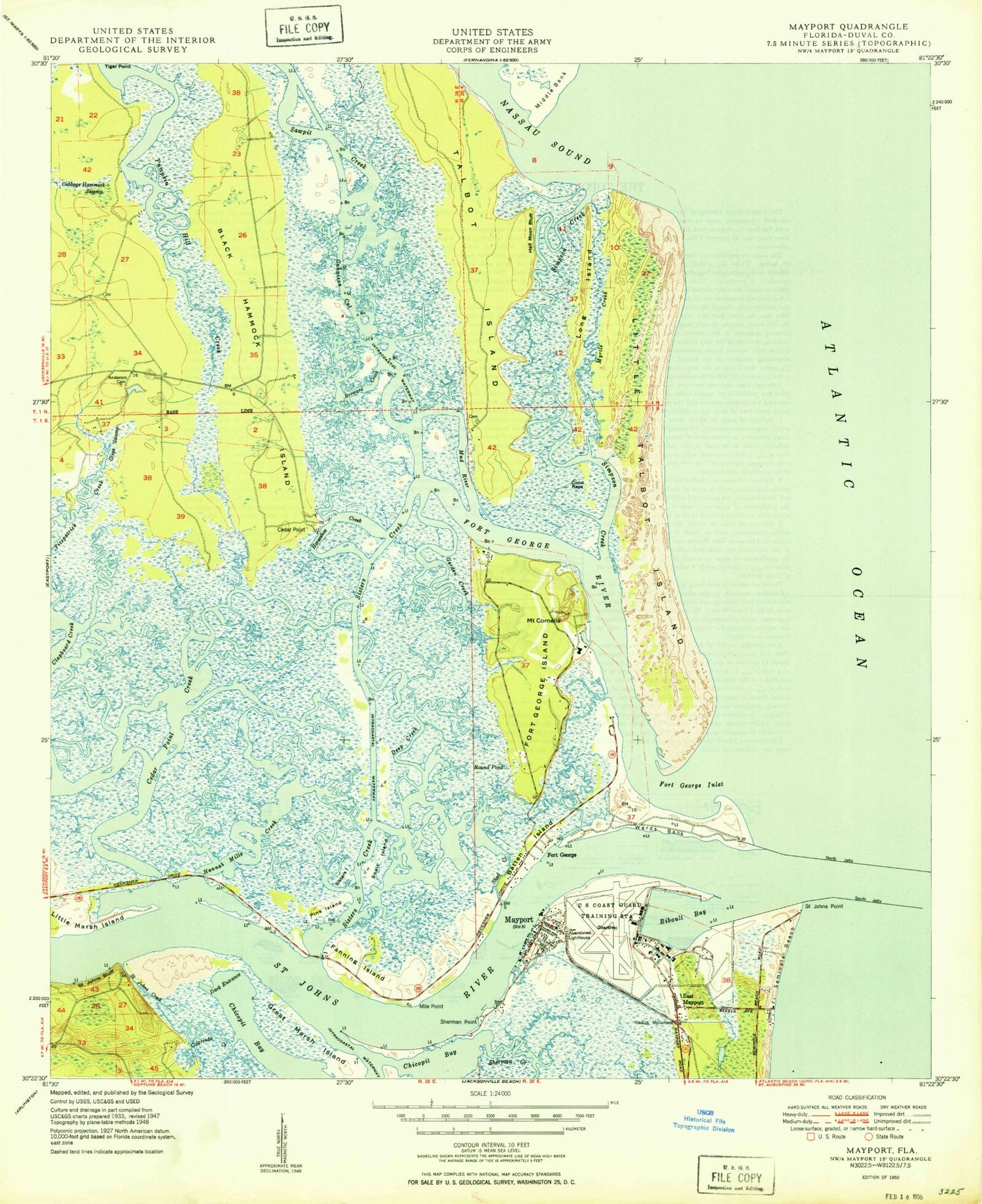 Classic USGS Mayport Florida 7.5'x7.5' Topo Map Image