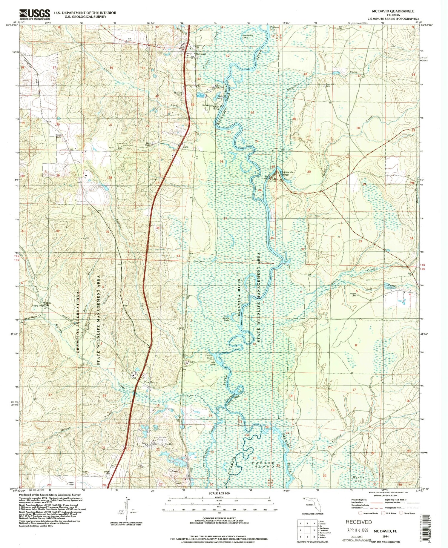Classic USGS McDavid Florida 7.5'x7.5' Topo Map Image