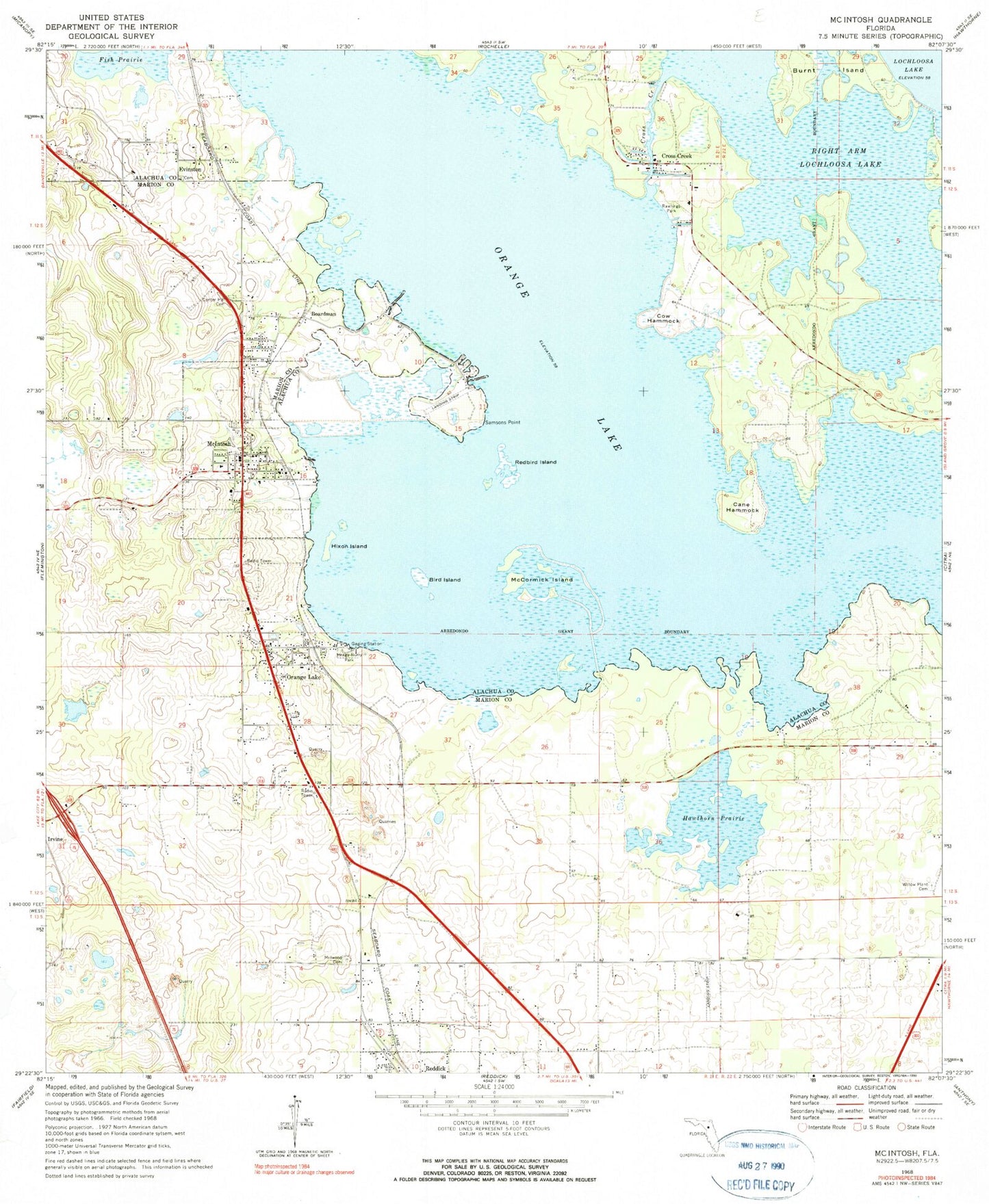 Classic USGS McIntosh Florida 7.5'x7.5' Topo Map Image