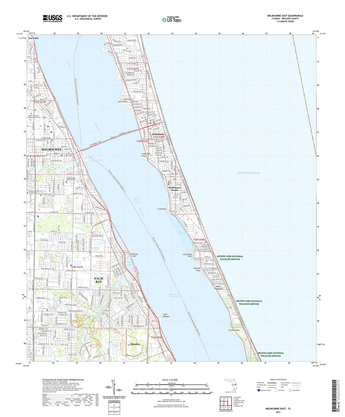 Melbourne East Florida US Topo Map Image