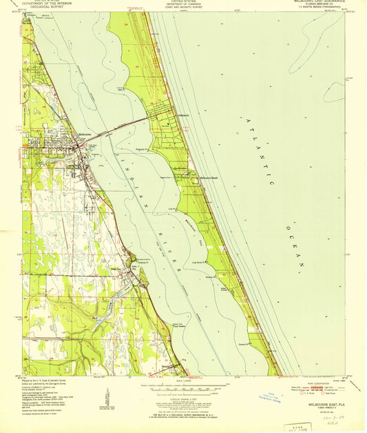 Classic USGS Melbourne East Florida 7.5'x7.5' Topo Map Image