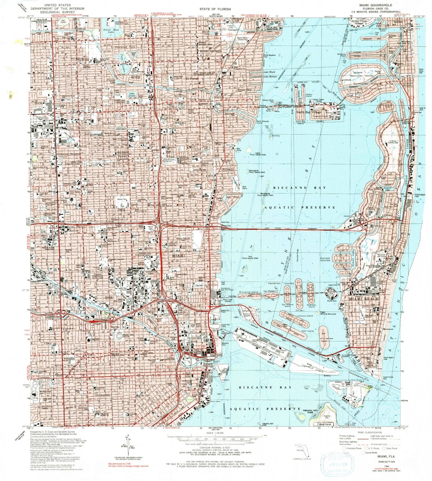 Classic USGS Miami Florida 7.5'x7.5' Topo Map – MyTopo Map Store