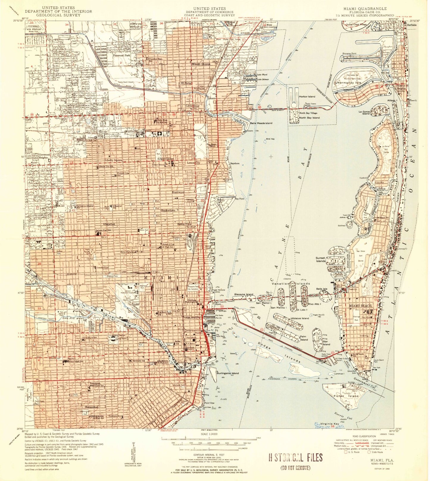Classic USGS Miami Florida 7.5'x7.5' Topo Map Image