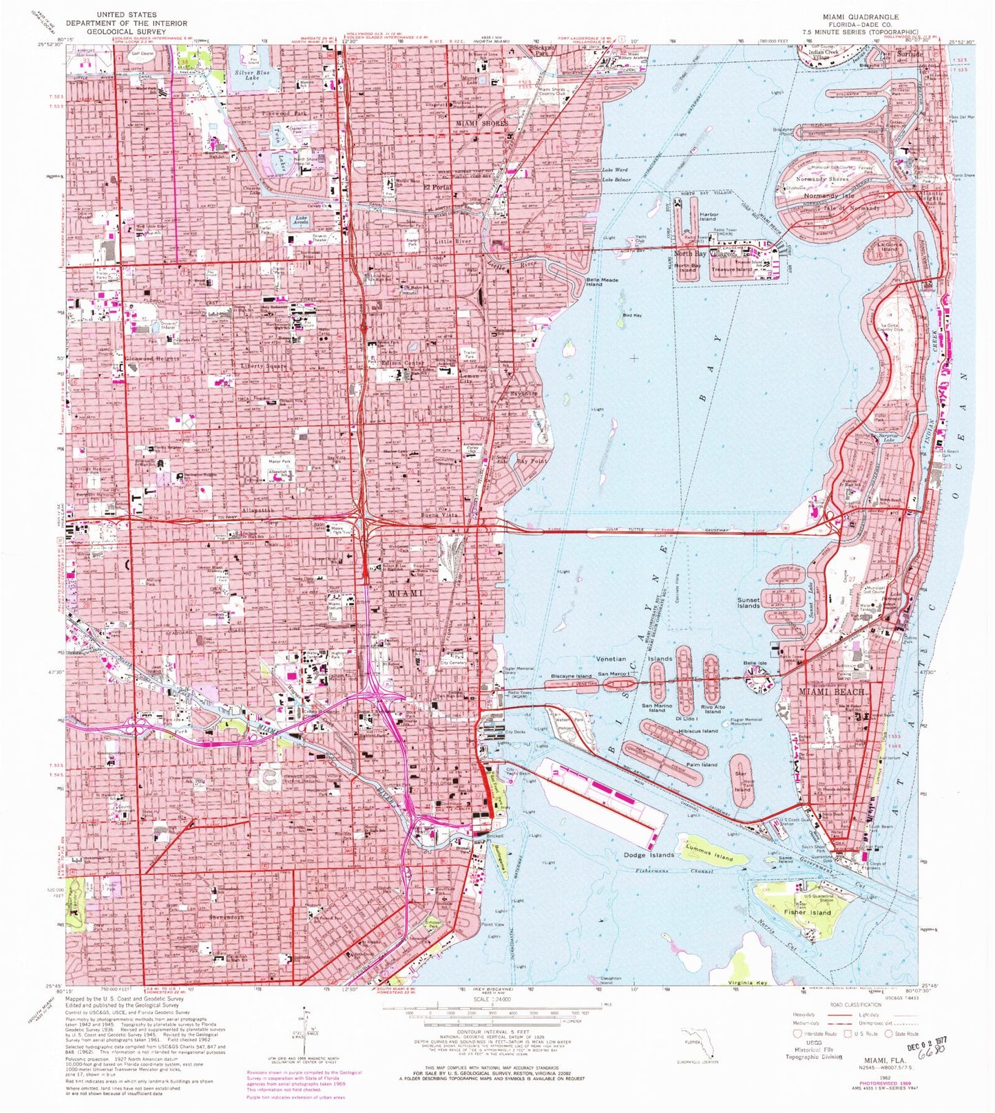 Classic USGS Miami Florida 7.5'x7.5' Topo Map – MyTopo Map Store