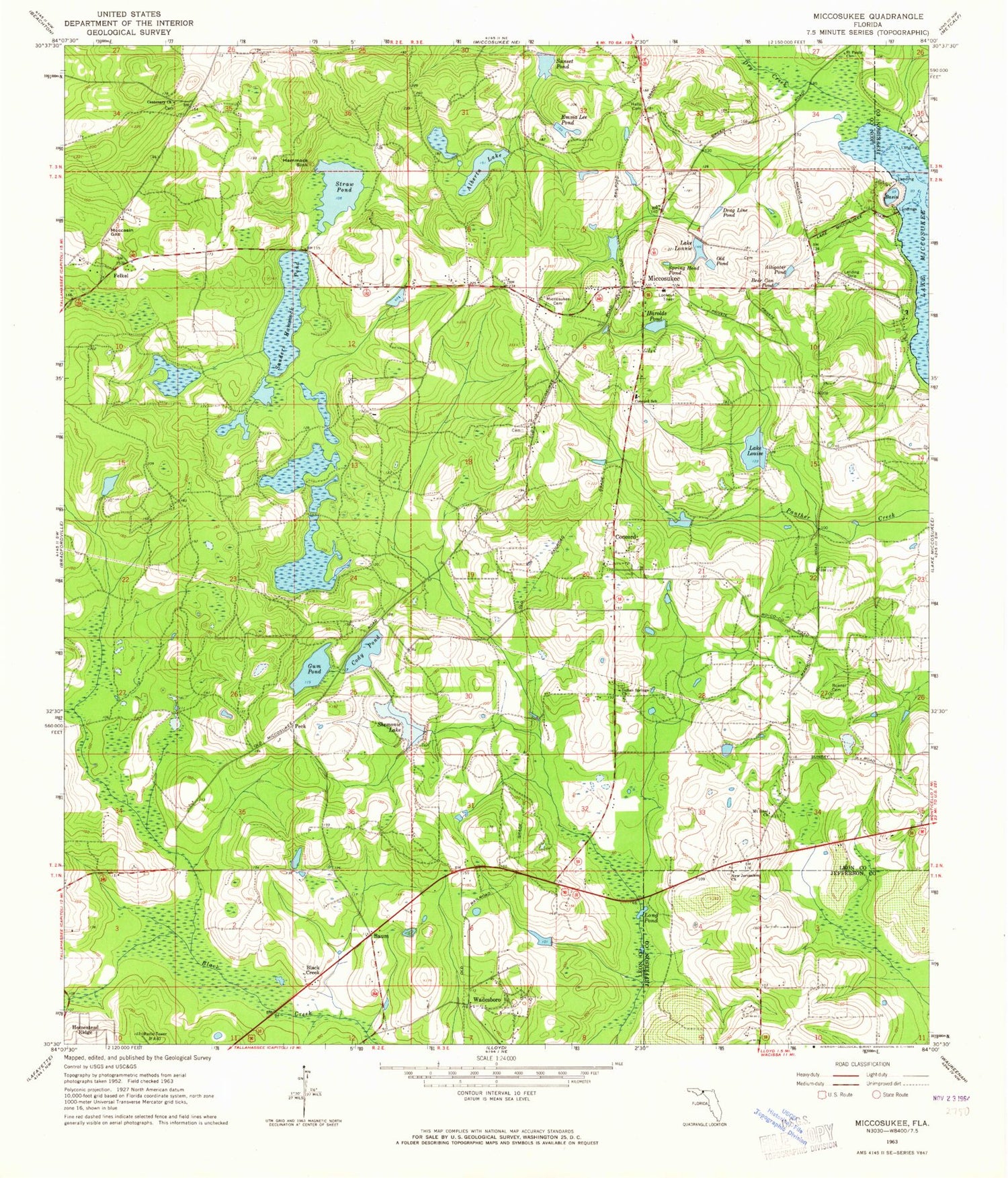 Classic USGS Miccosukee Florida 7.5'x7.5' Topo Map Image