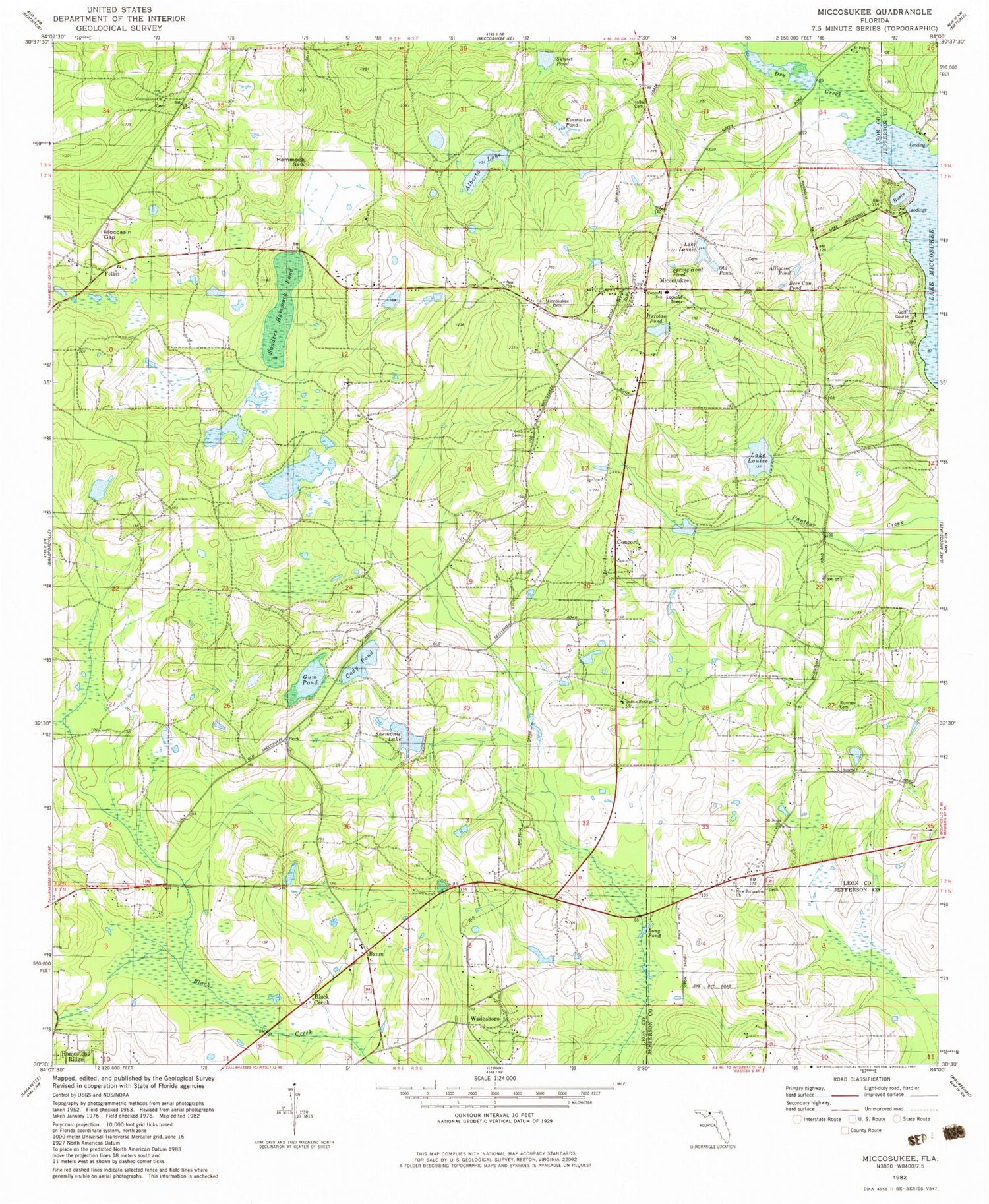 Classic USGS Miccosukee Florida 7.5'x7.5' Topo Map Image