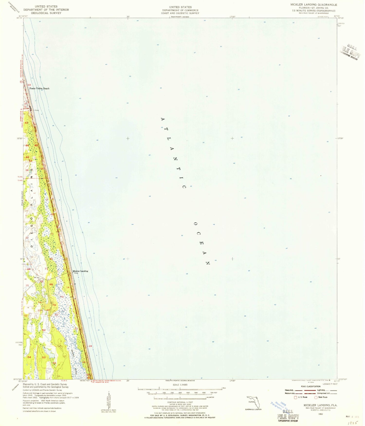 Classic USGS Mickler Landing Florida 7.5'x7.5' Topo Map Image