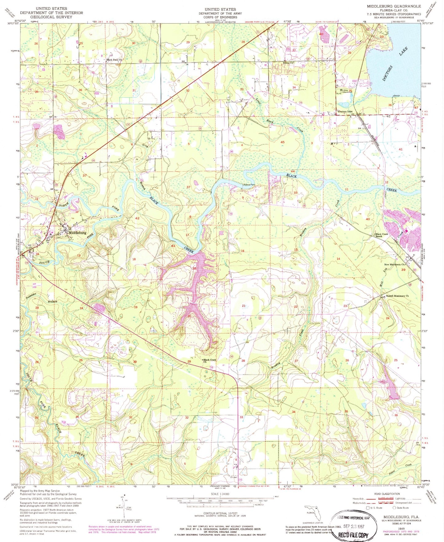 Classic USGS Middleburg Florida 7.5'x7.5' Topo Map Image