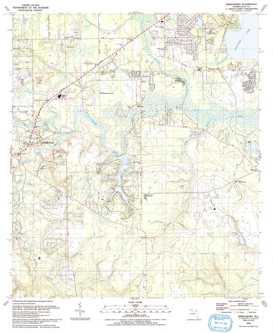 Classic USGS Middleburg Florida 7.5'x7.5' Topo Map Image
