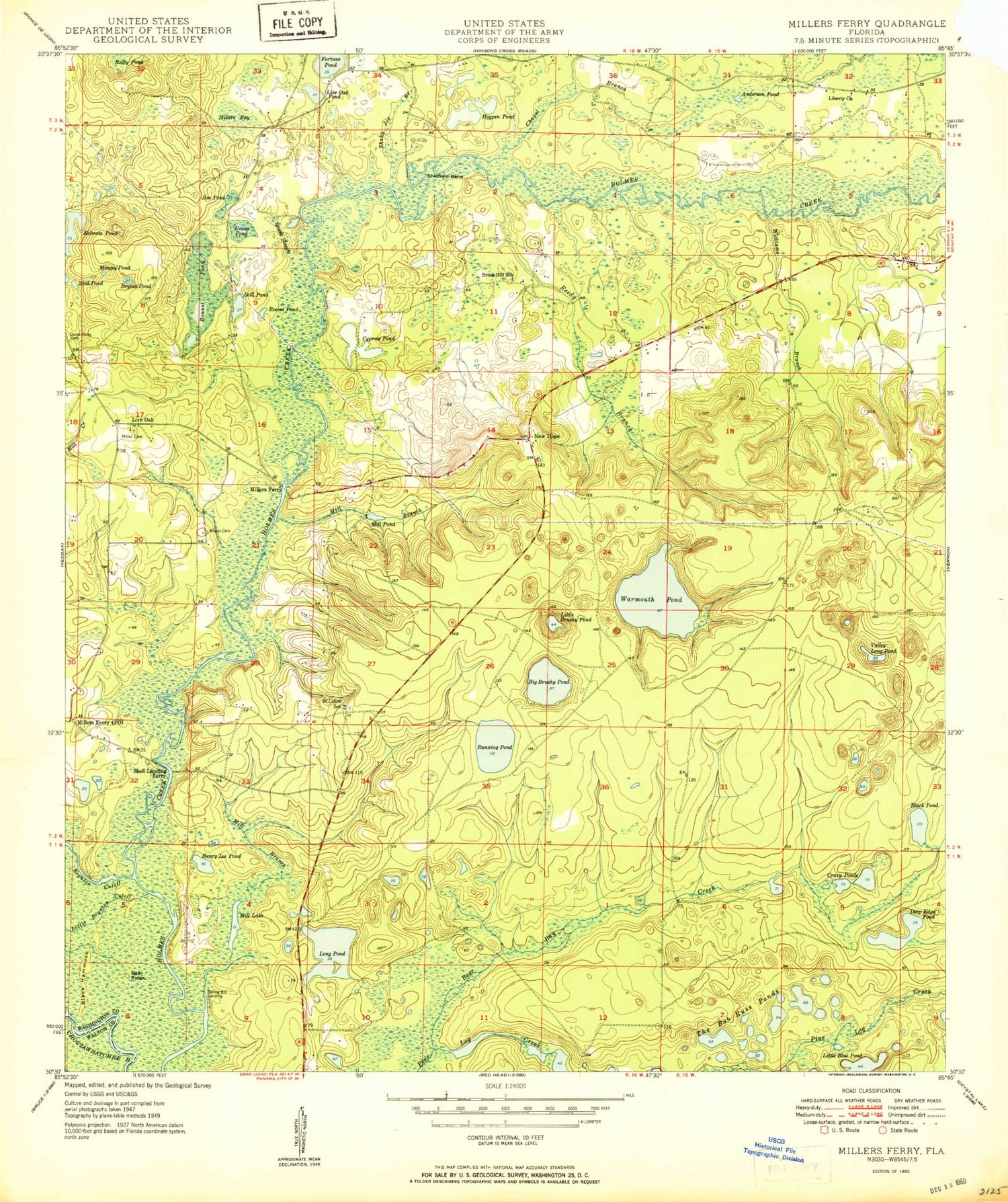 Classic USGS Millers Ferry Florida 7.5'x7.5' Topo Map Image