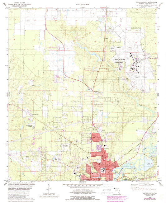 Classic USGS Milton North Florida 7.5'x7.5' Topo Map Image