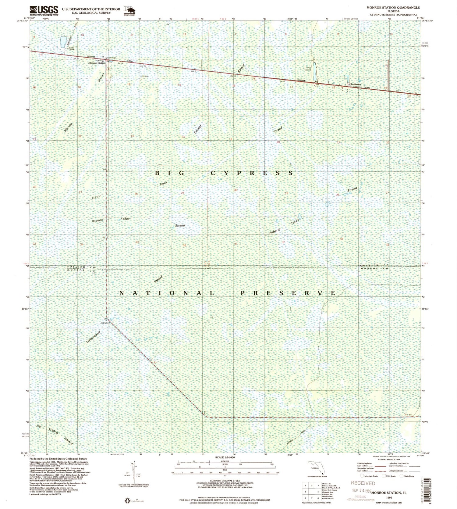 Classic USGS Monroe Station Florida 7.5'x7.5' Topo Map Image