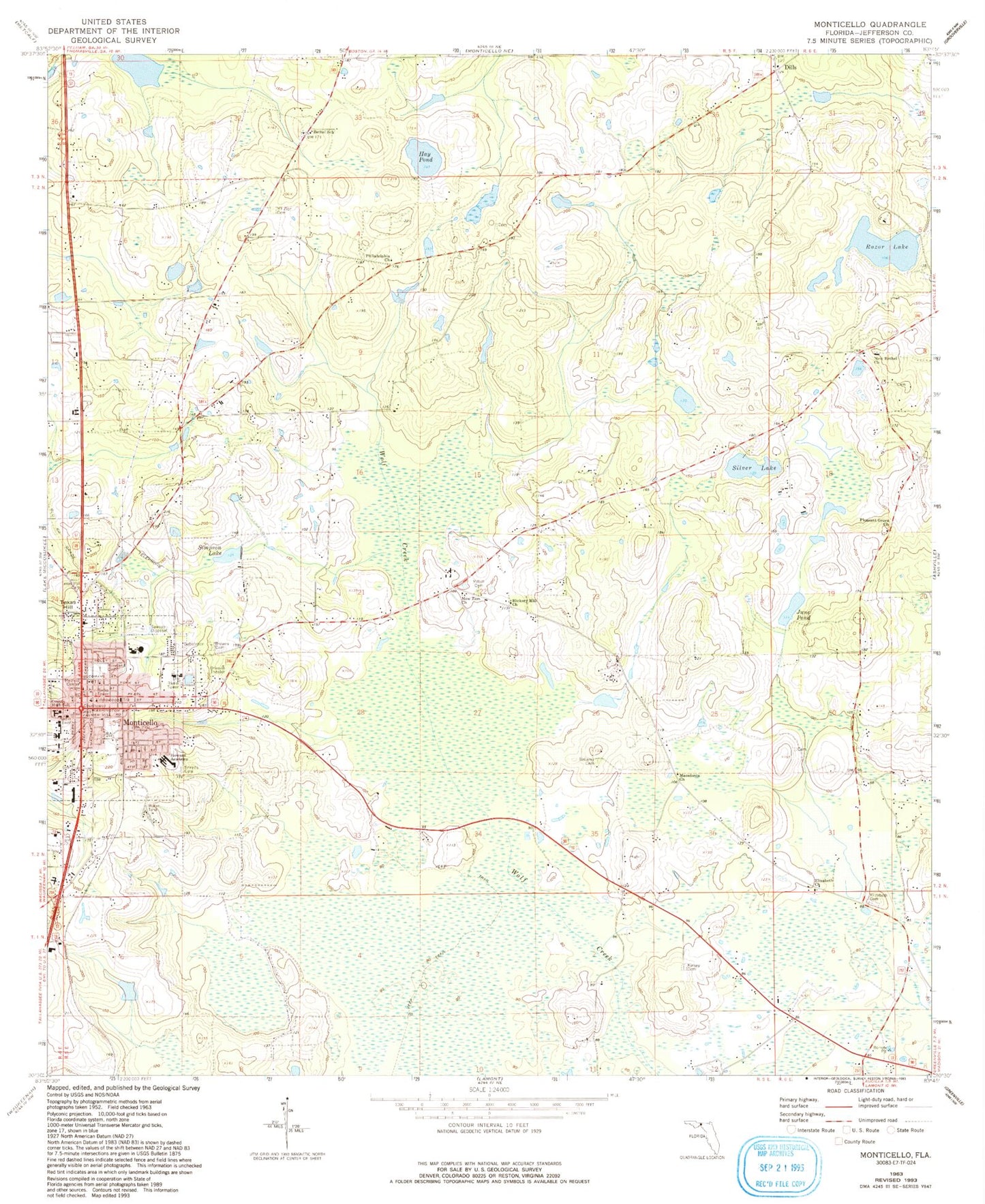 Classic USGS Monticello Florida 7.5'x7.5' Topo Map Image