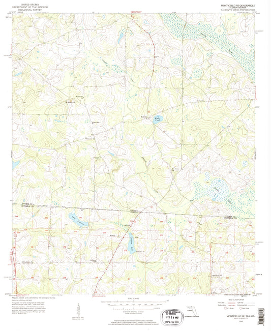 Classic USGS Monticello NE Florida 7.5'x7.5' Topo Map Image