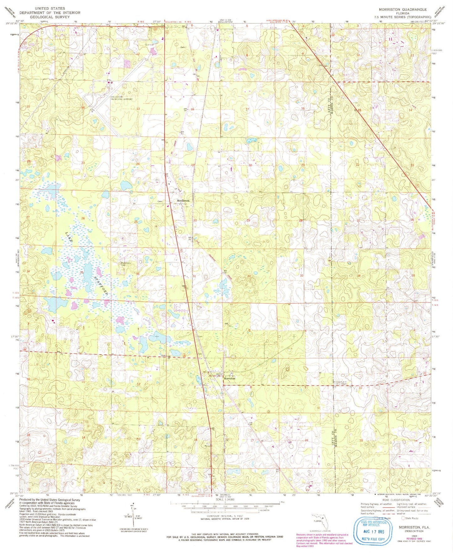 Classic USGS Morriston Florida 7.5'x7.5' Topo Map Image