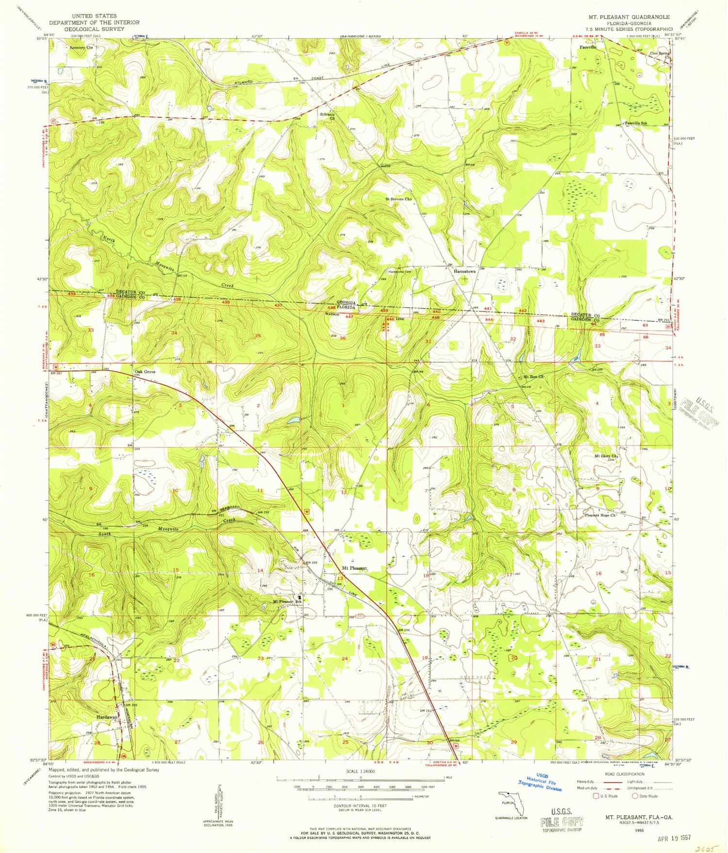 Classic USGS Mount Pleasant Florida 7.5'x7.5' Topo Map Image