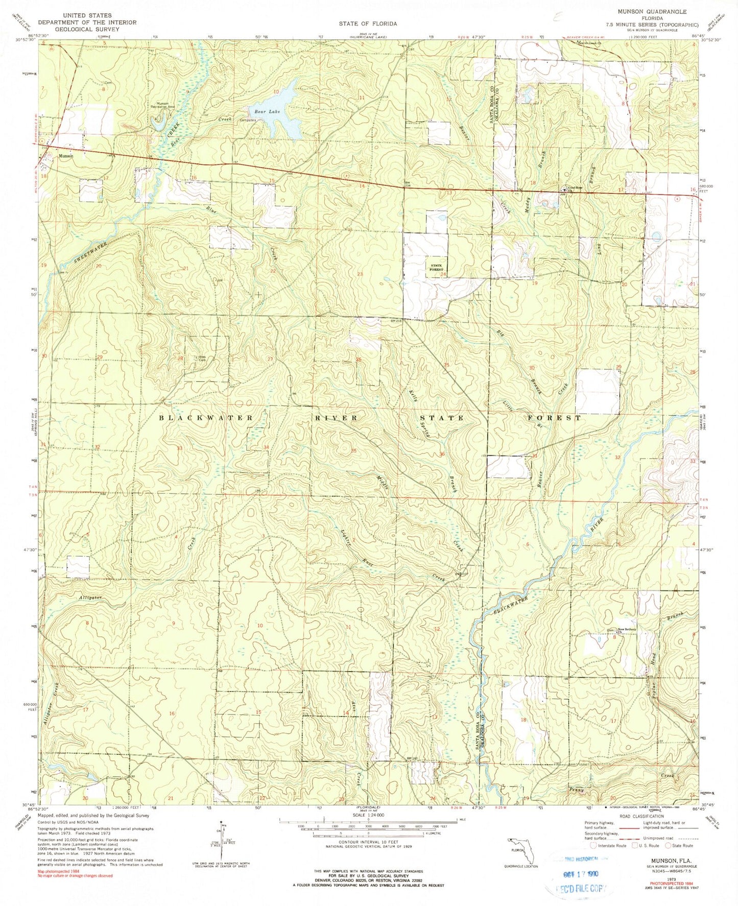 Classic USGS Munson Florida 7.5'x7.5' Topo Map Image