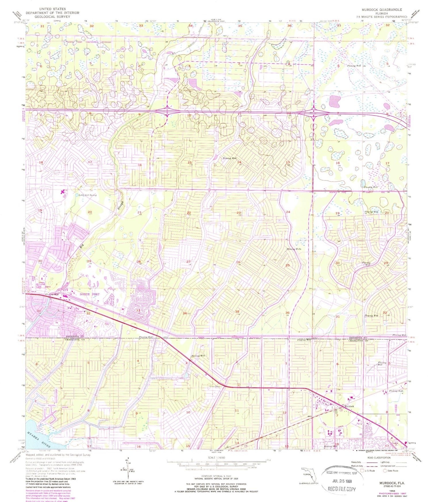 Classic USGS Murdock Florida 7.5'x7.5' Topo Map Image