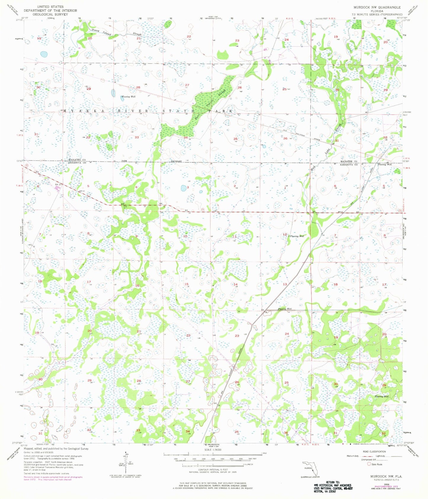 Classic USGS Murdock NW Florida 7.5'x7.5' Topo Map Image