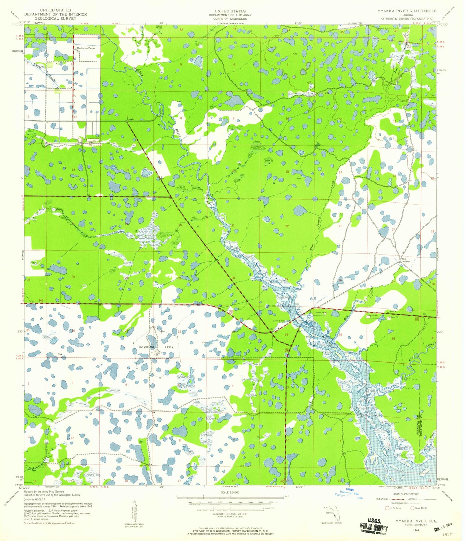 Classic USGS Myakka River Florida 7.5'x7.5' Topo Map Image