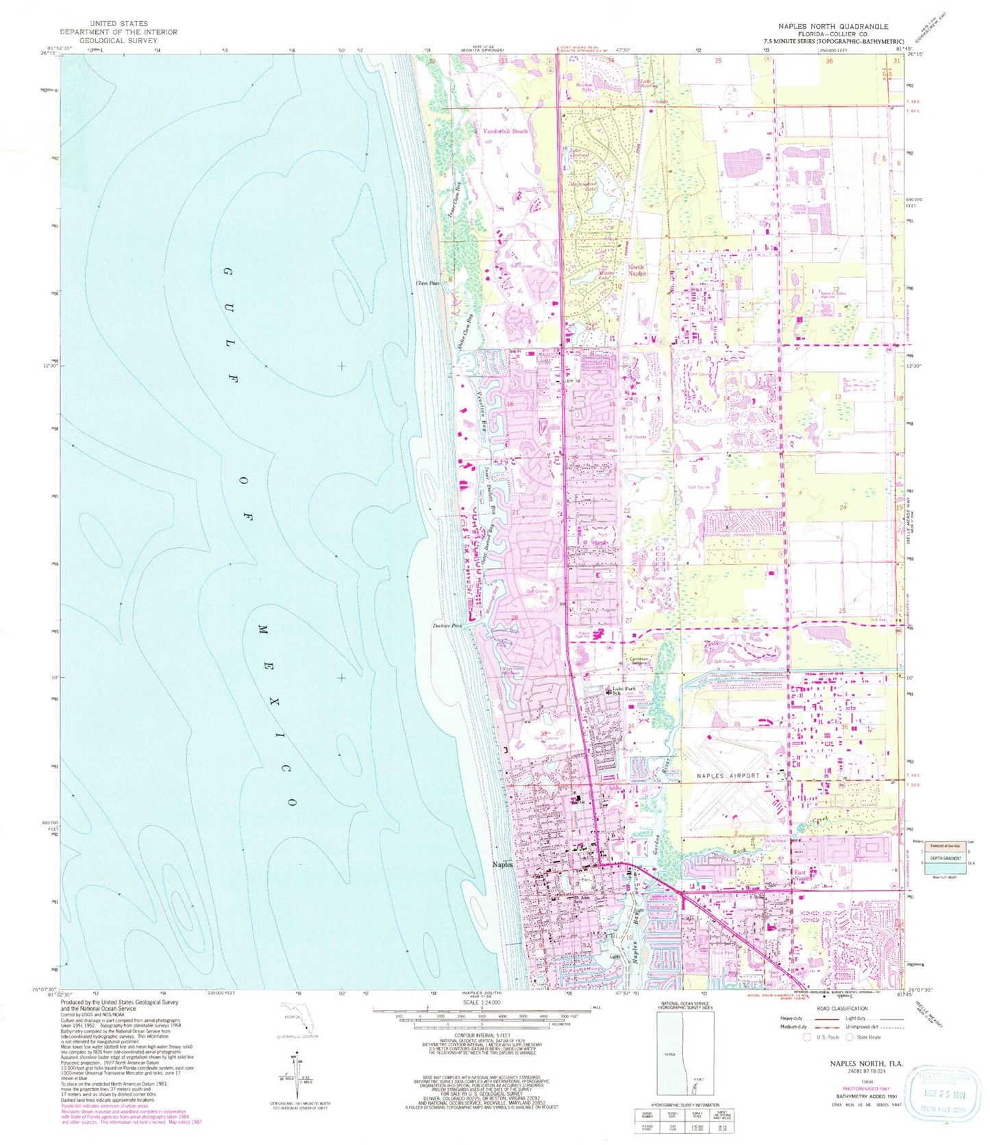 Classic USGS Naples North Florida 7.5'x7.5' Topo Map Image