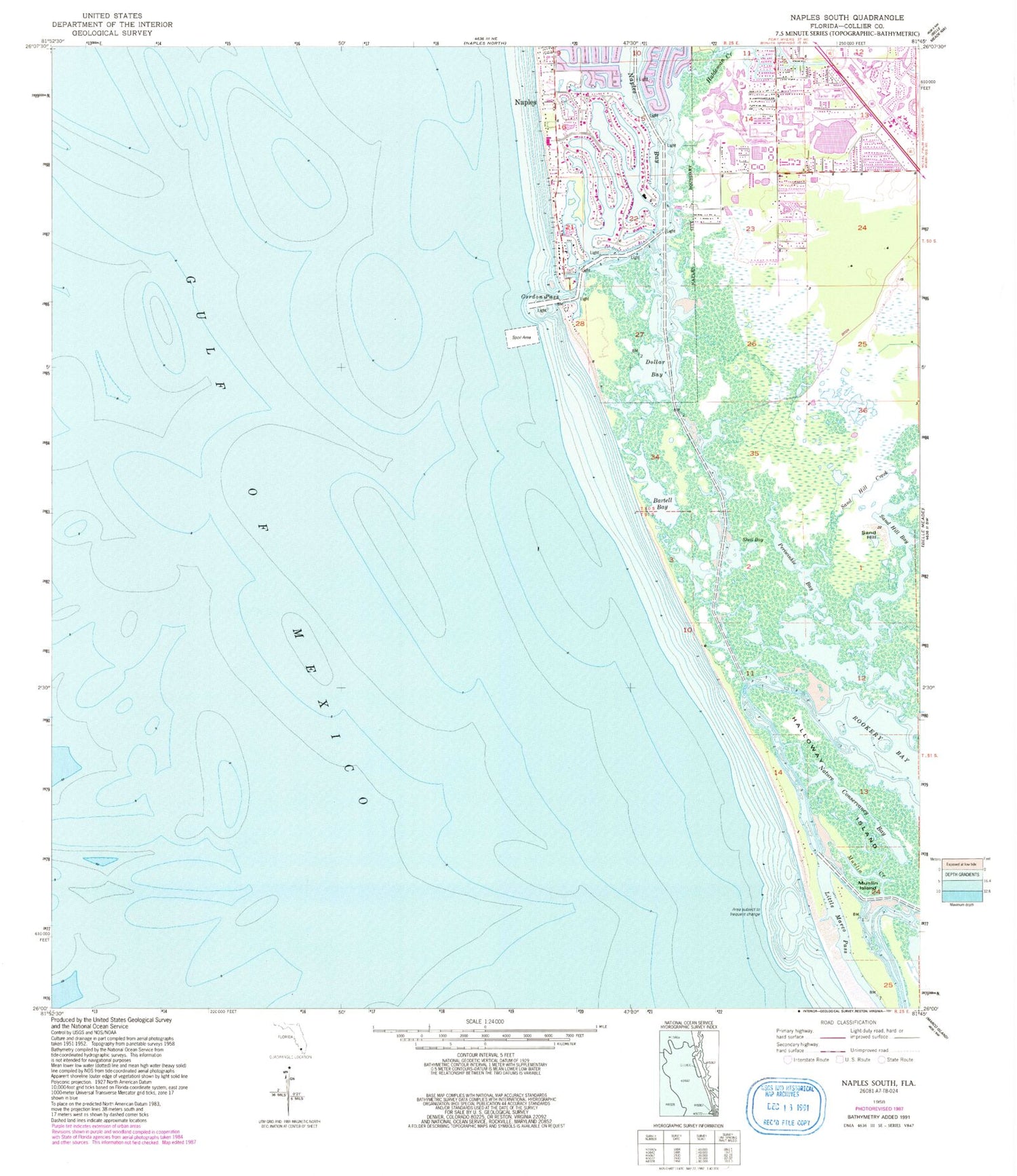 Classic USGS Naples South Florida 7.5'x7.5' Topo Map Image
