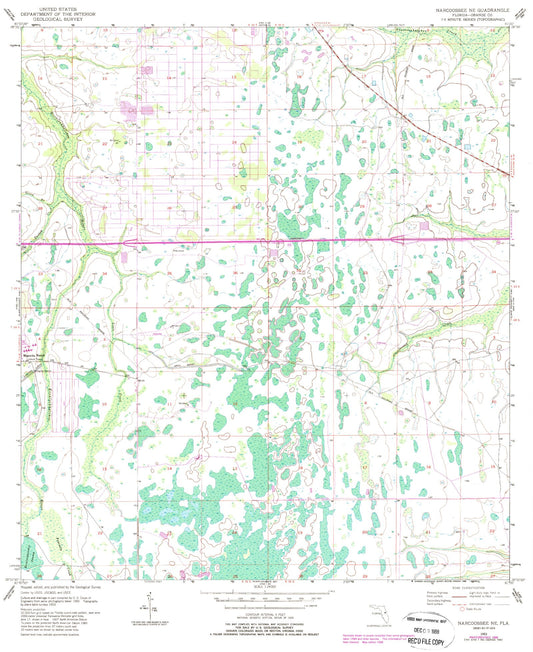 Classic USGS Narcoossee NE Florida 7.5'x7.5' Topo Map Image