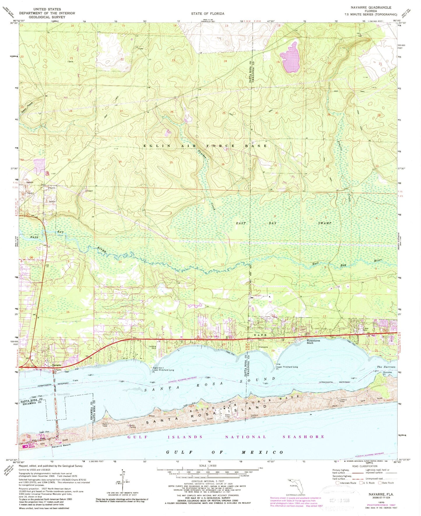 Classic USGS Navarre Florida 7.5'x7.5' Topo Map Image