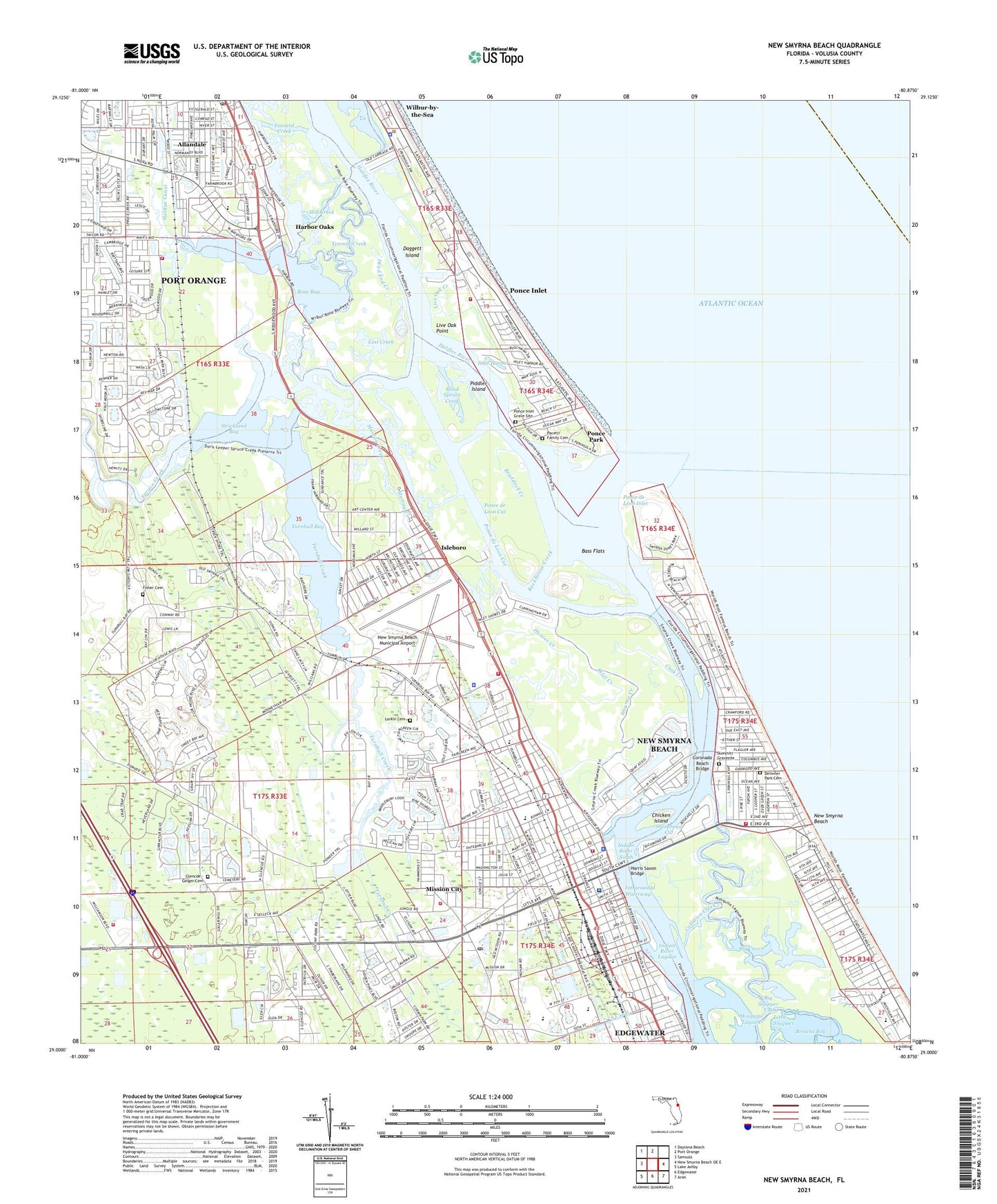 New Smyrna Beach Florida US Topo Map Image