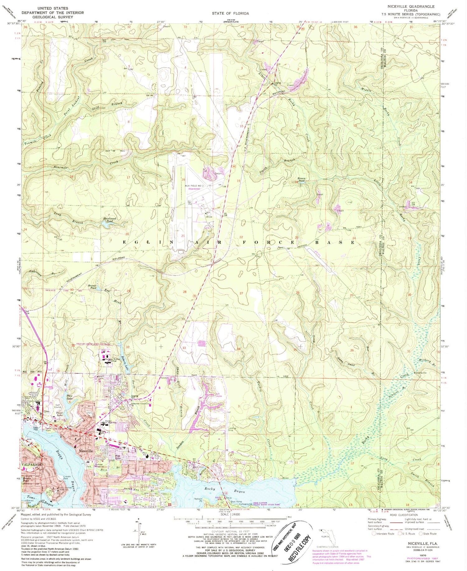Classic USGS Niceville Florida 7.5'x7.5' Topo Map Image