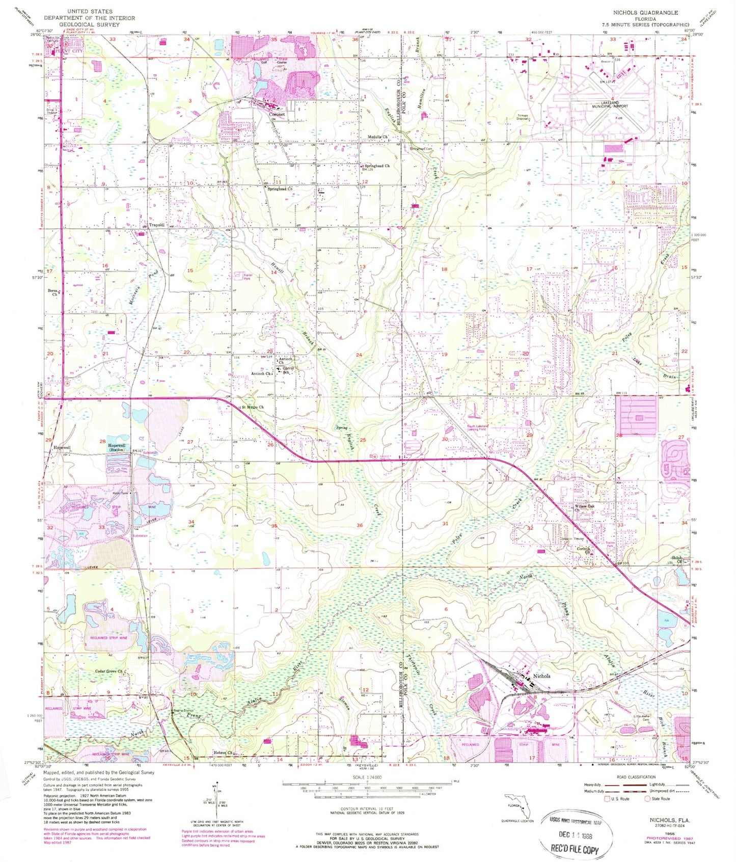 Classic USGS Nichols Florida 7.5'x7.5' Topo Map Image