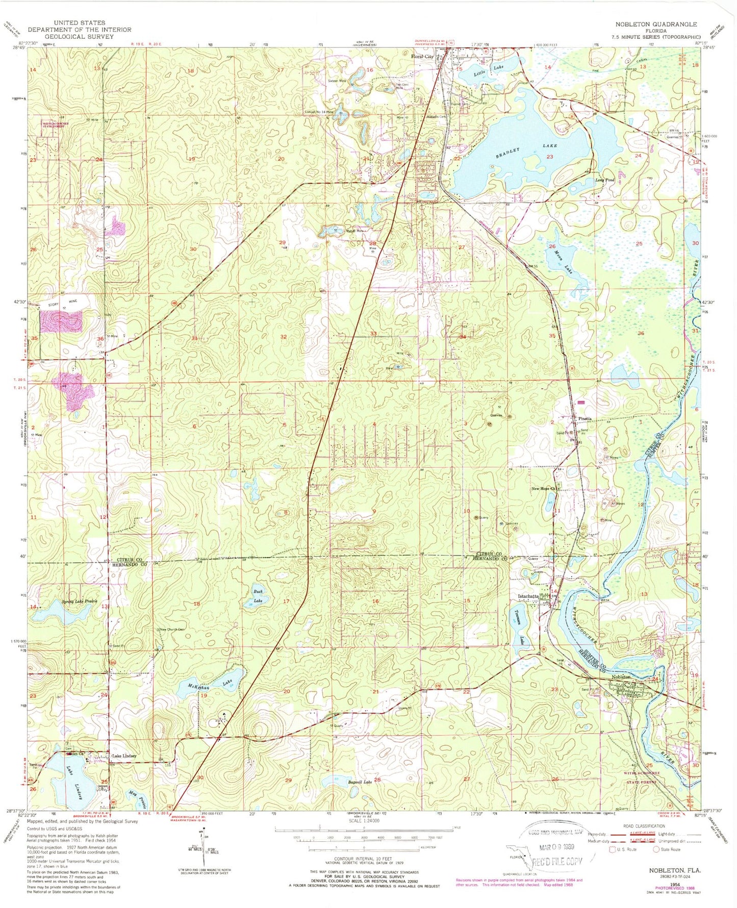 Classic USGS Nobleton Florida 7.5'x7.5' Topo Map Image