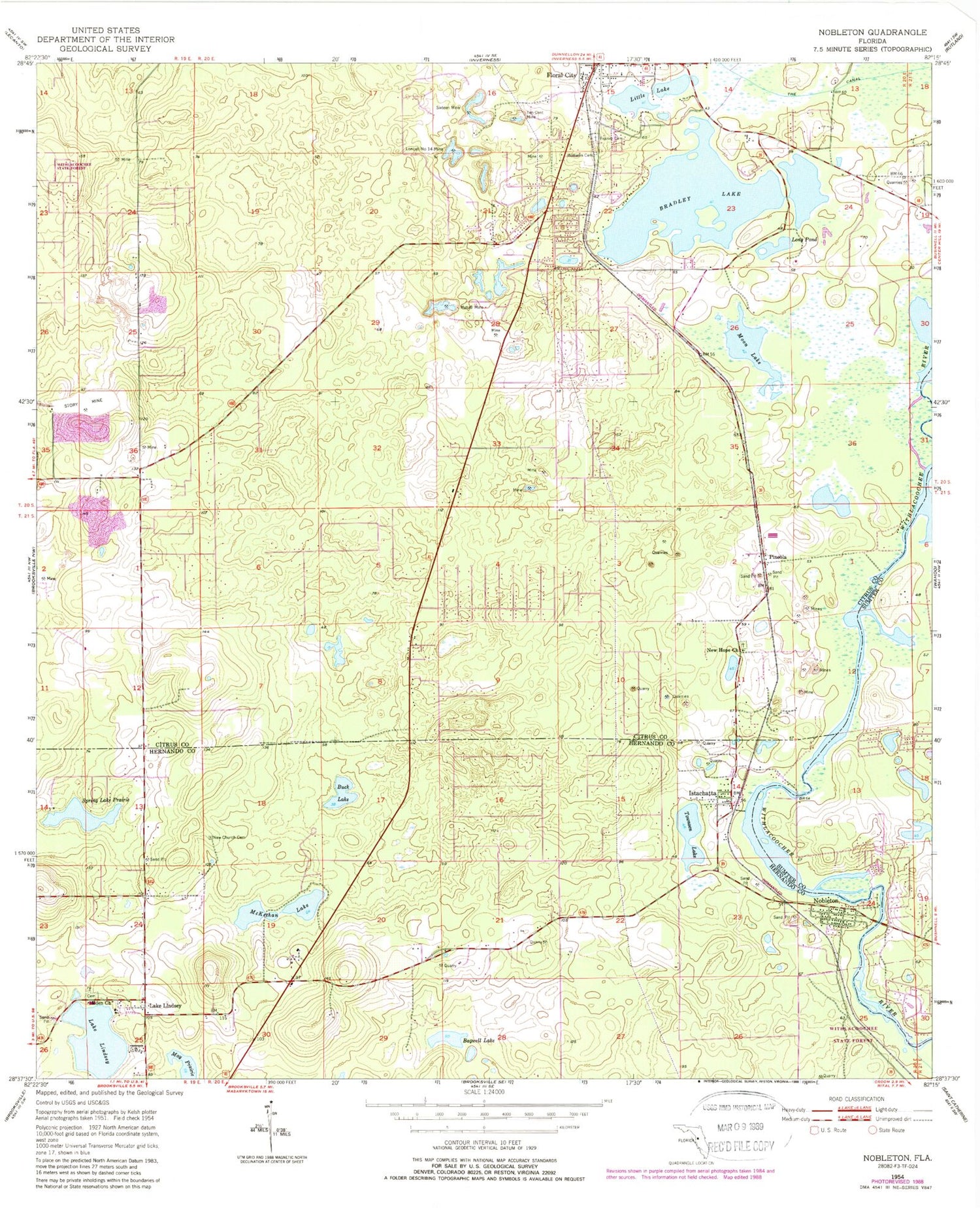 Classic USGS Nobleton Florida 7.5'x7.5' Topo Map Image