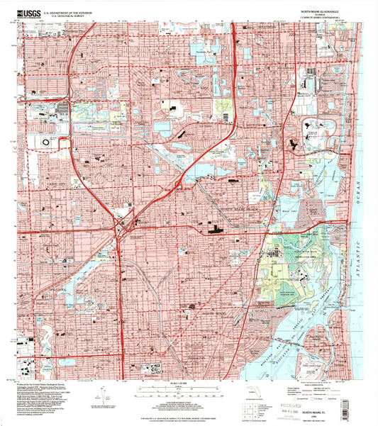Classic USGS North Miami Florida 7.5'x7.5' Topo Map Image