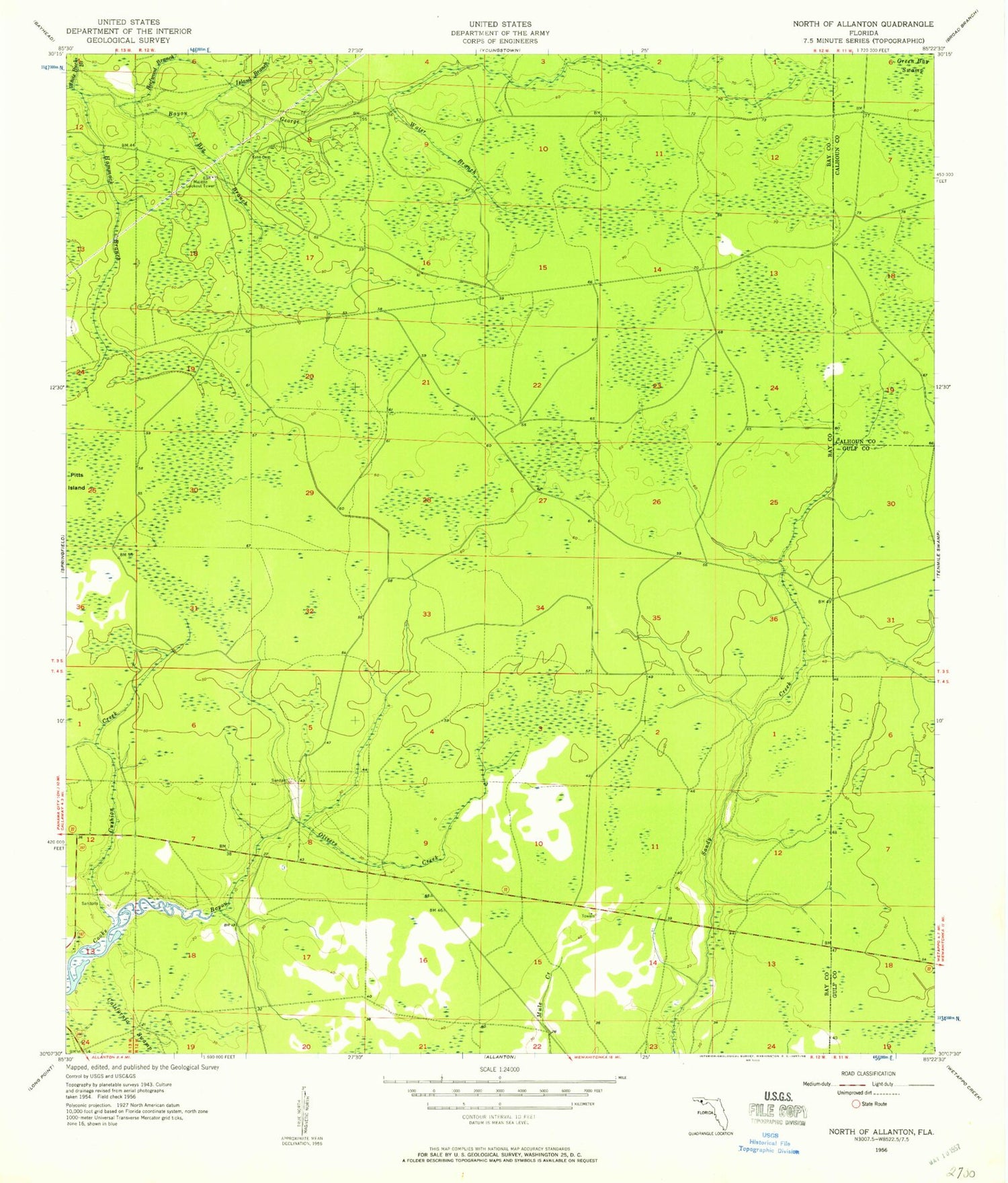Classic USGS North of Allanton Florida 7.5'x7.5' Topo Map Image