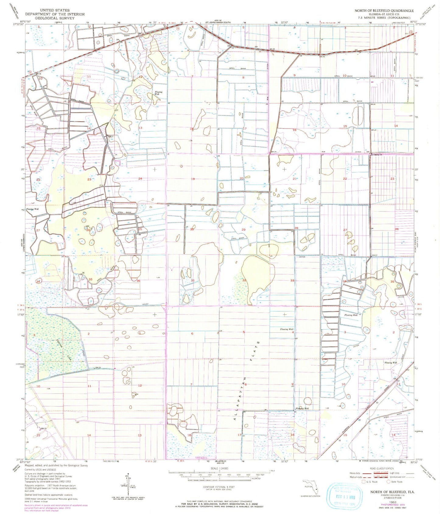 Classic USGS North of Bluefield Florida 7.5'x7.5' Topo Map Image